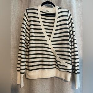 Madewell women’s wrap-front Elthorne stripe sweater AC788 olive/white size XL